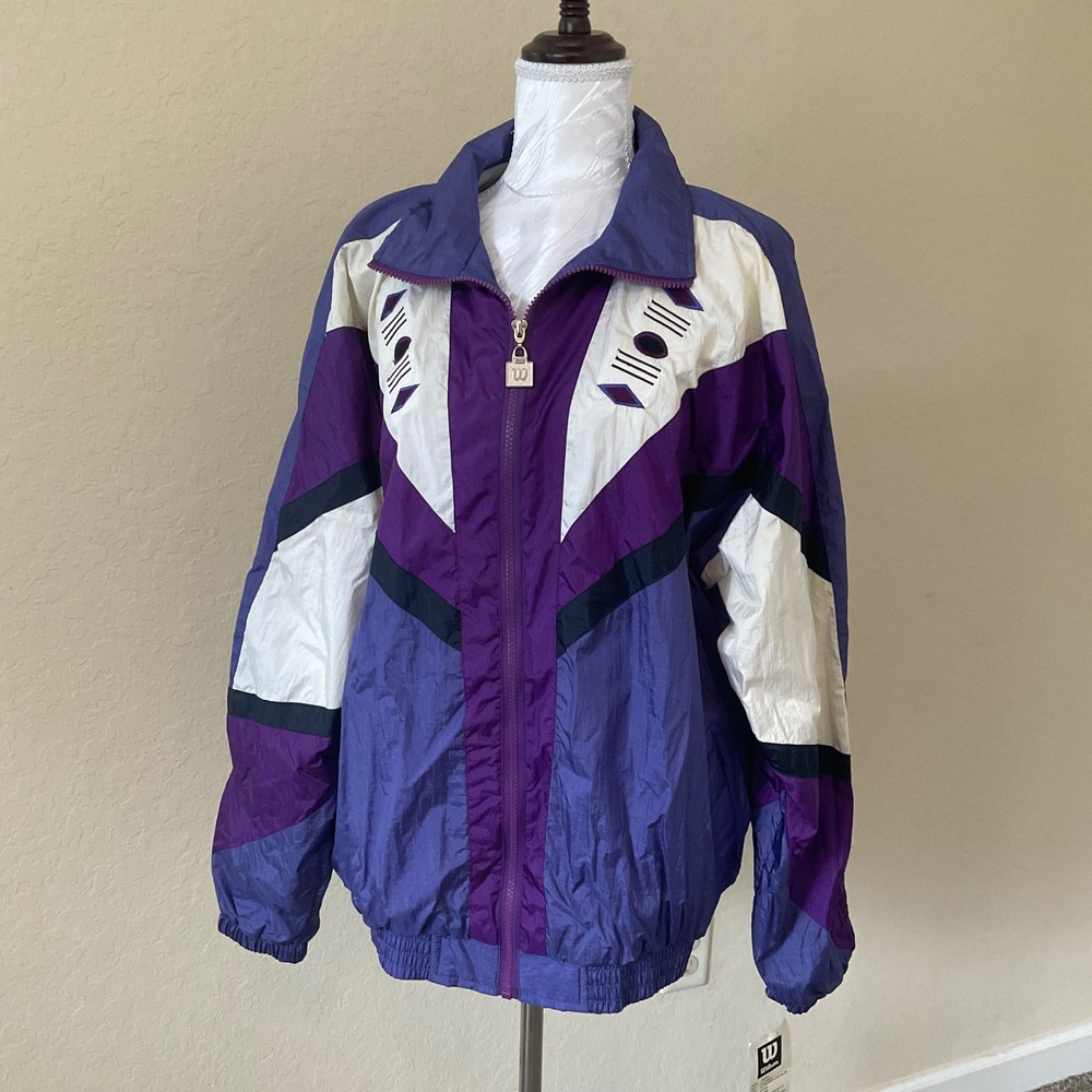 Vintage NWT Wilson XL Colorblock Windbreaker Track Jacket Purple Blue White 90s